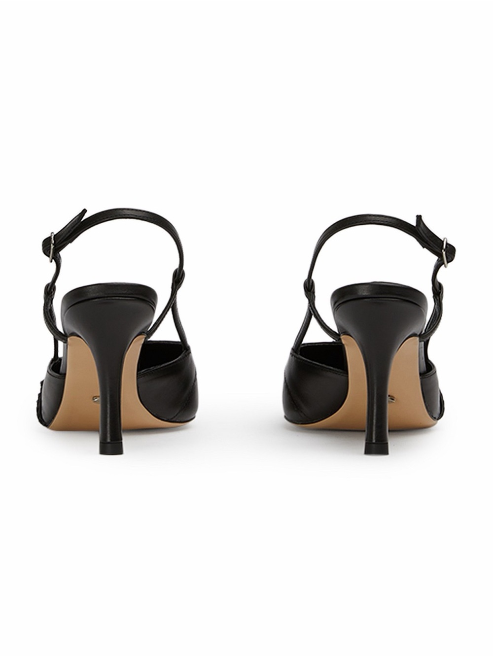 Tony Bianco Black Pointed Slingback Heels with Buckle Accent - Picture 4 of 5